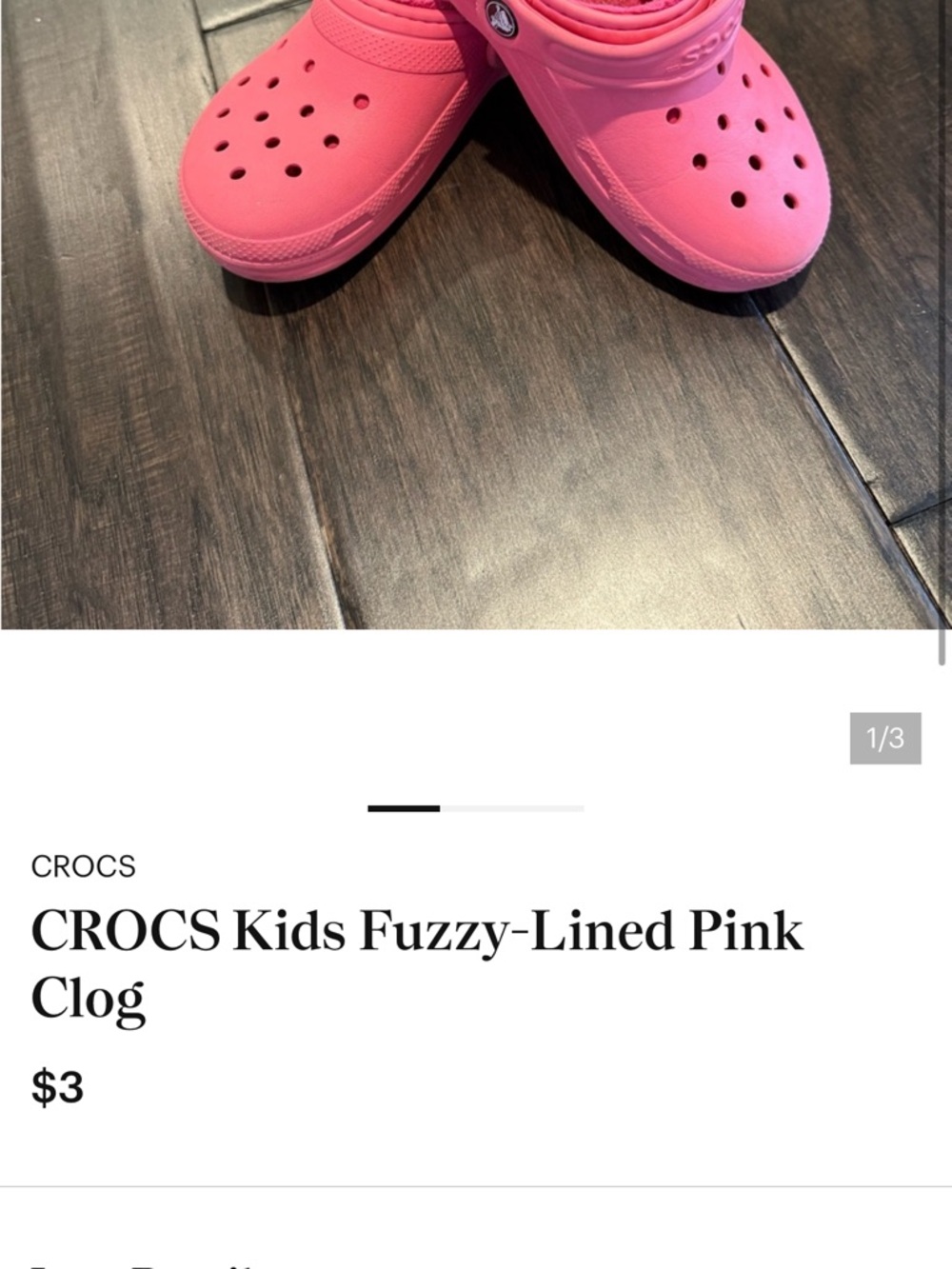 CROCS Kids Bright Pink Fuzzy Clog